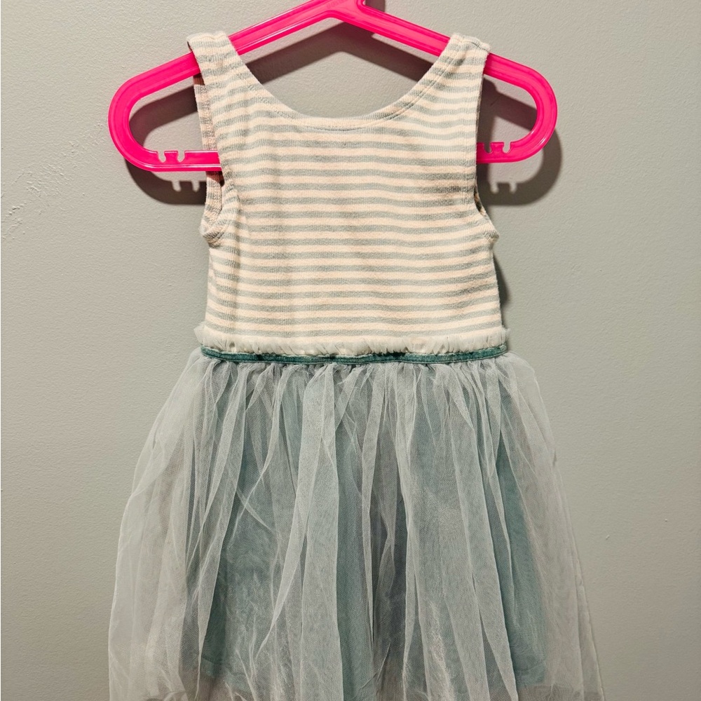Mini Boden Striped and Tulle Dress - White and Blue